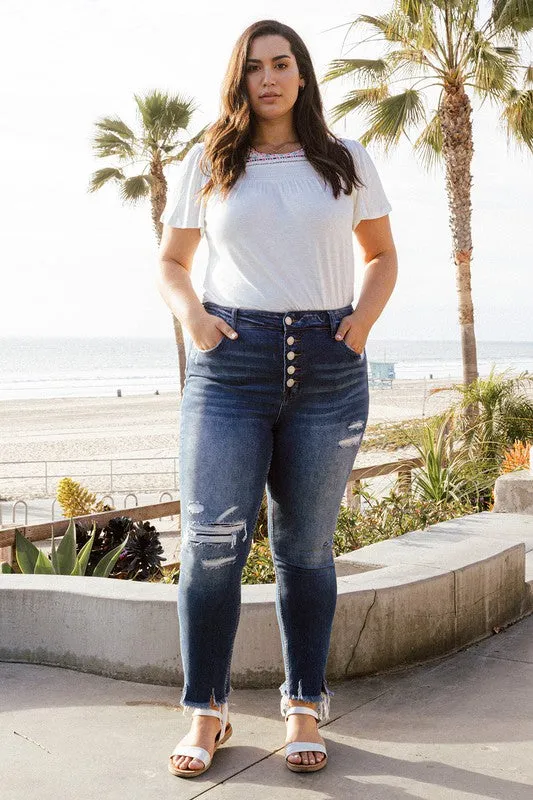 VERVET by Flying Monkey PLUS High Rise Patched Button Up Distressed Skinny Jeans