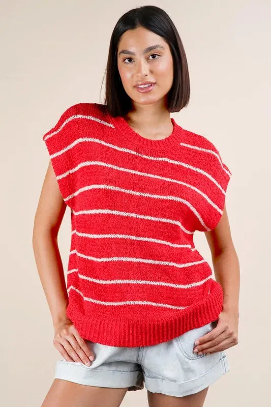VERY J Striped Knit Sweater Vest Top