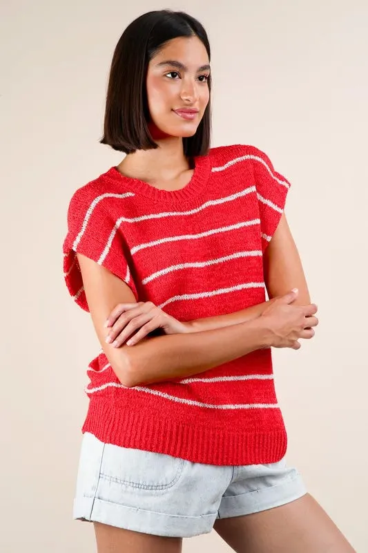 VERY J Striped Knit Sweater Vest Top