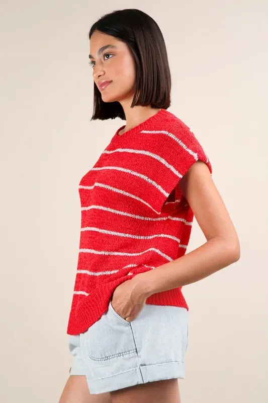 VERY J Striped Knit Sweater Vest Top