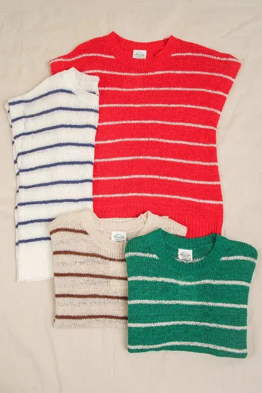 VERY J Striped Knit Sweater Vest Top