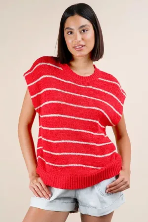 VERY J Striped Knit Sweater Vest Top