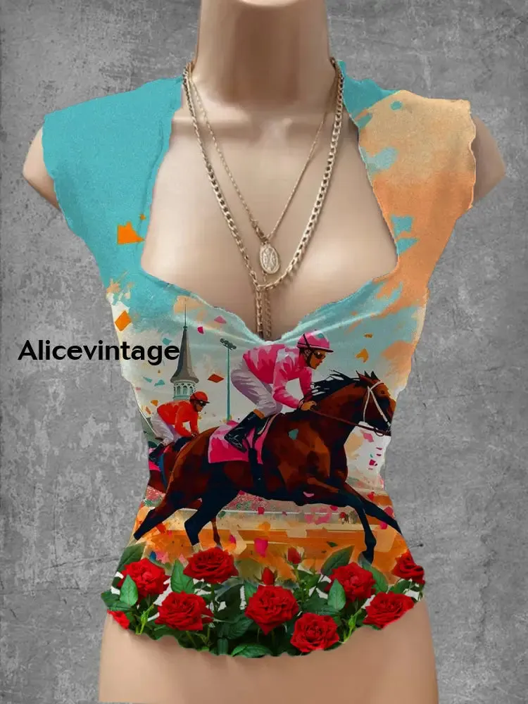 Vintage Derby Day Print V-Neck Lounge To