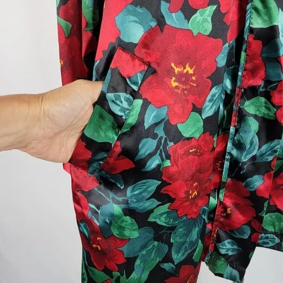 Vintage Victorias Secret Kimono Womens OS Red Floral Satin Robe Y2K 90s Romantic
