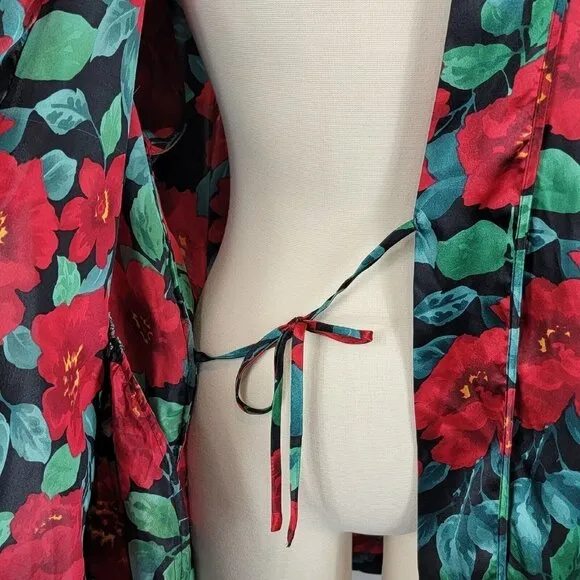 Vintage Victorias Secret Kimono Womens OS Red Floral Satin Robe Y2K 90s Romantic