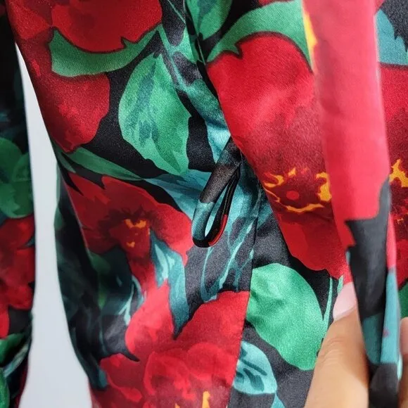 Vintage Victorias Secret Kimono Womens OS Red Floral Satin Robe Y2K 90s Romantic