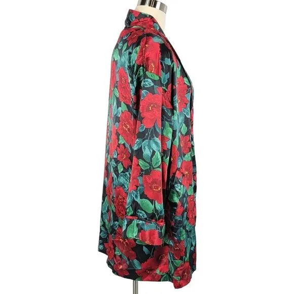 Vintage Victorias Secret Kimono Womens OS Red Floral Satin Robe Y2K 90s Romantic