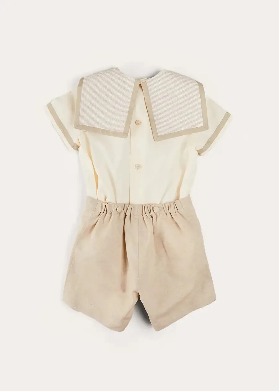 Waterford Stripe Mariner Collar Short Sleeve Two Piece Set in Beige (12mths-6yrs)