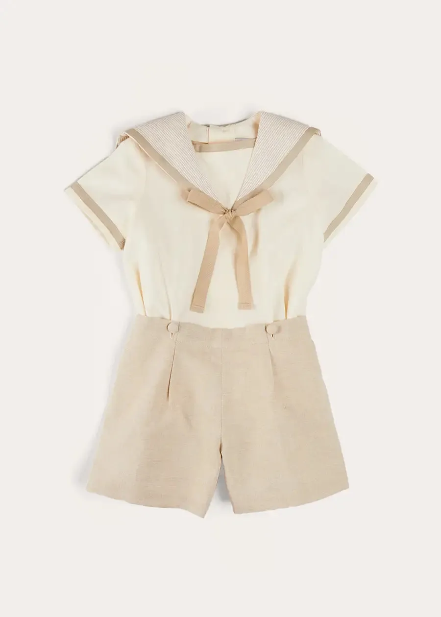 Waterford Stripe Mariner Collar Short Sleeve Two Piece Set in Beige (12mths-6yrs)