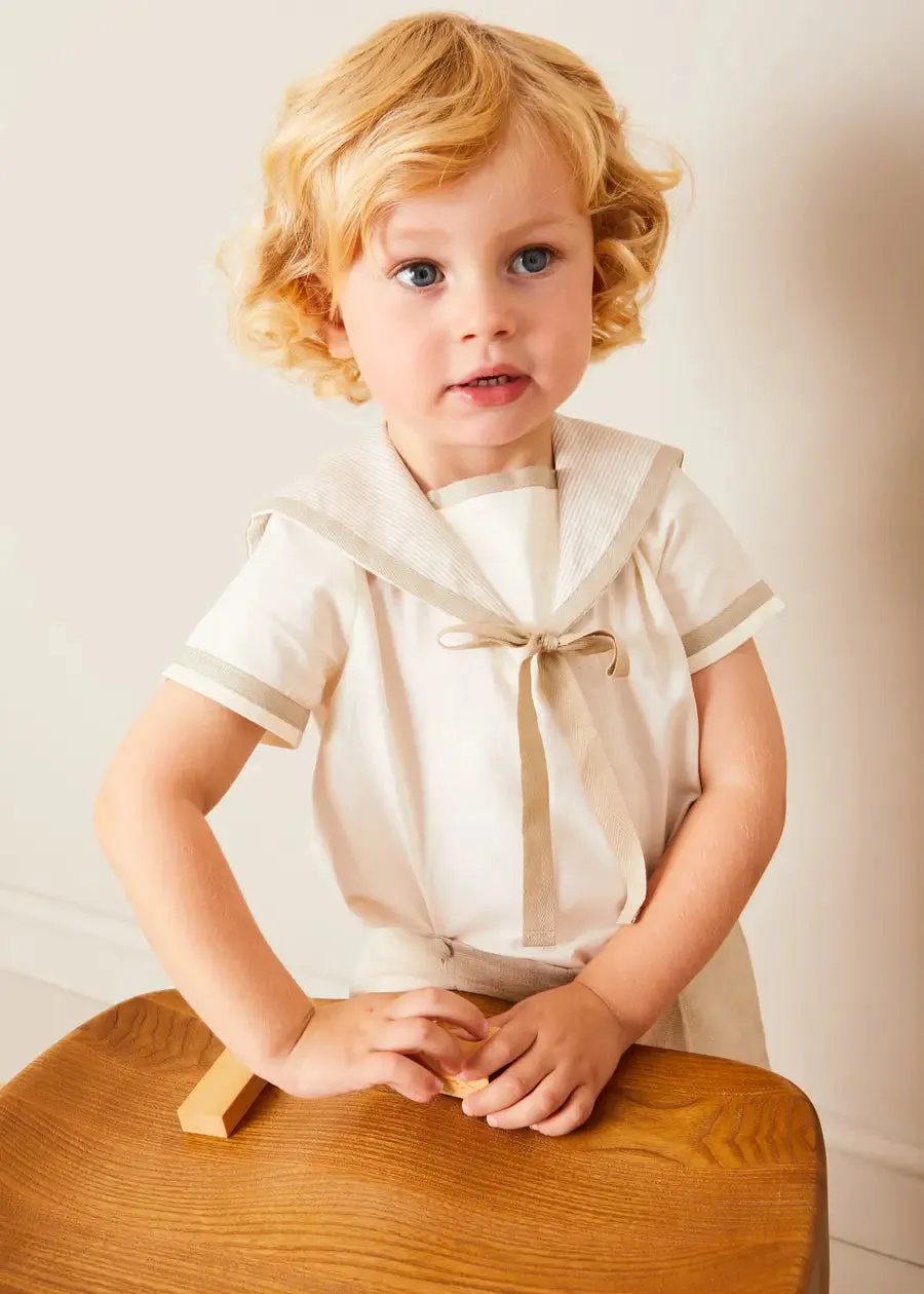 Waterford Stripe Mariner Collar Short Sleeve Two Piece Set in Beige (12mths-6yrs)