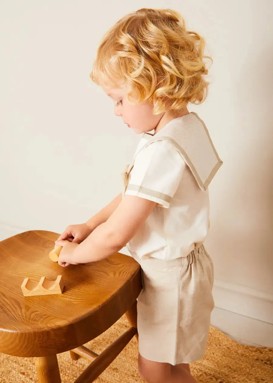 Waterford Stripe Mariner Collar Short Sleeve Two Piece Set in Beige (12mths-6yrs)