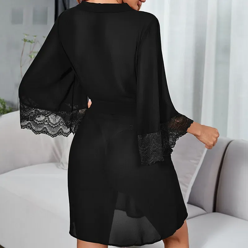 Whisper Sheer Lace Wrap Robe