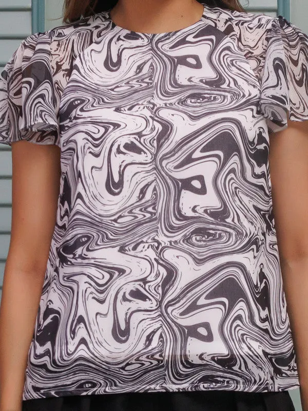 White Abstract Basic Top