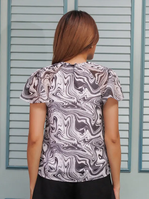 White Abstract Basic Top