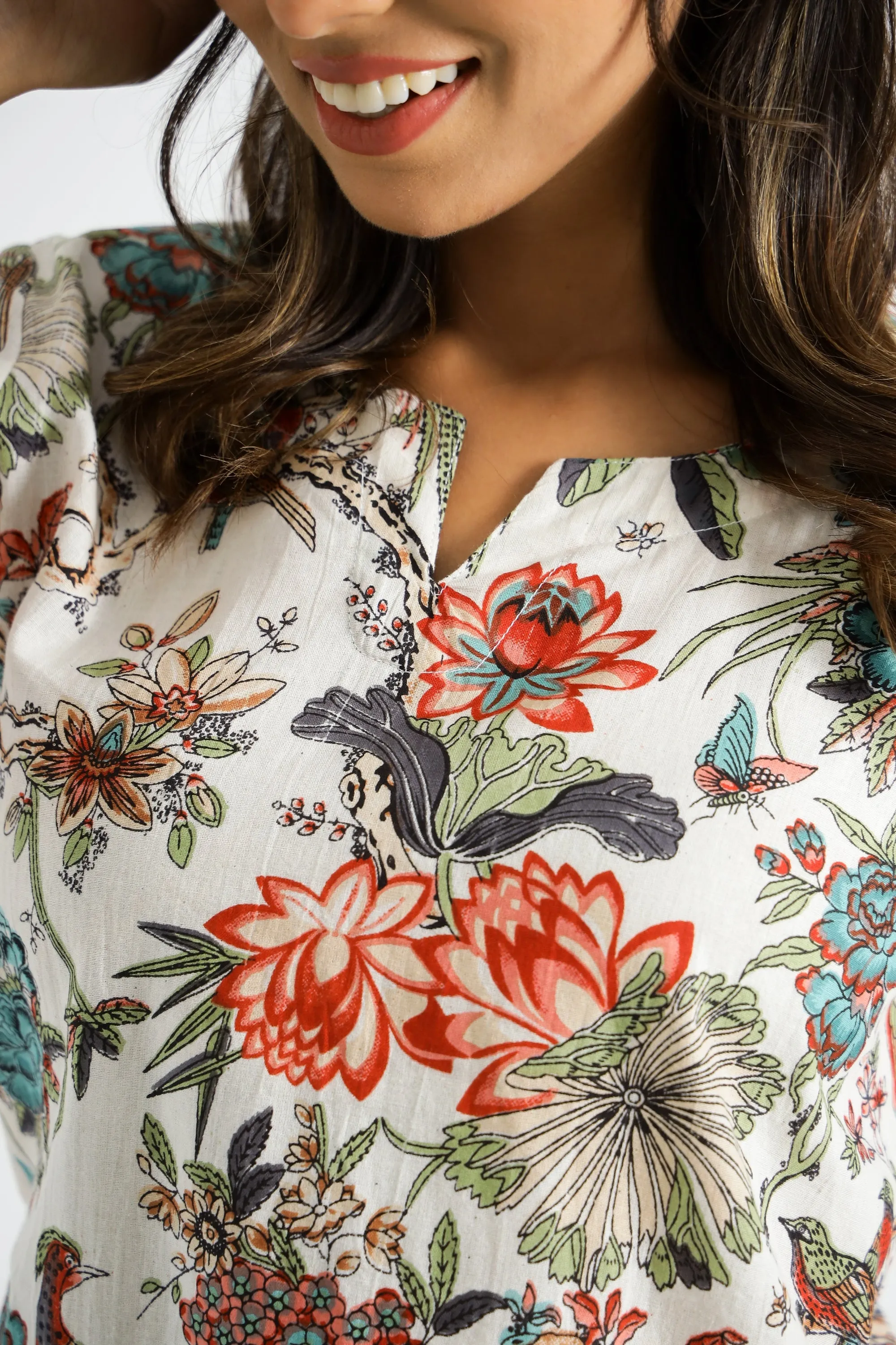 White Multi color Jungle Organic Printed Pure Cotton Loungewear Set