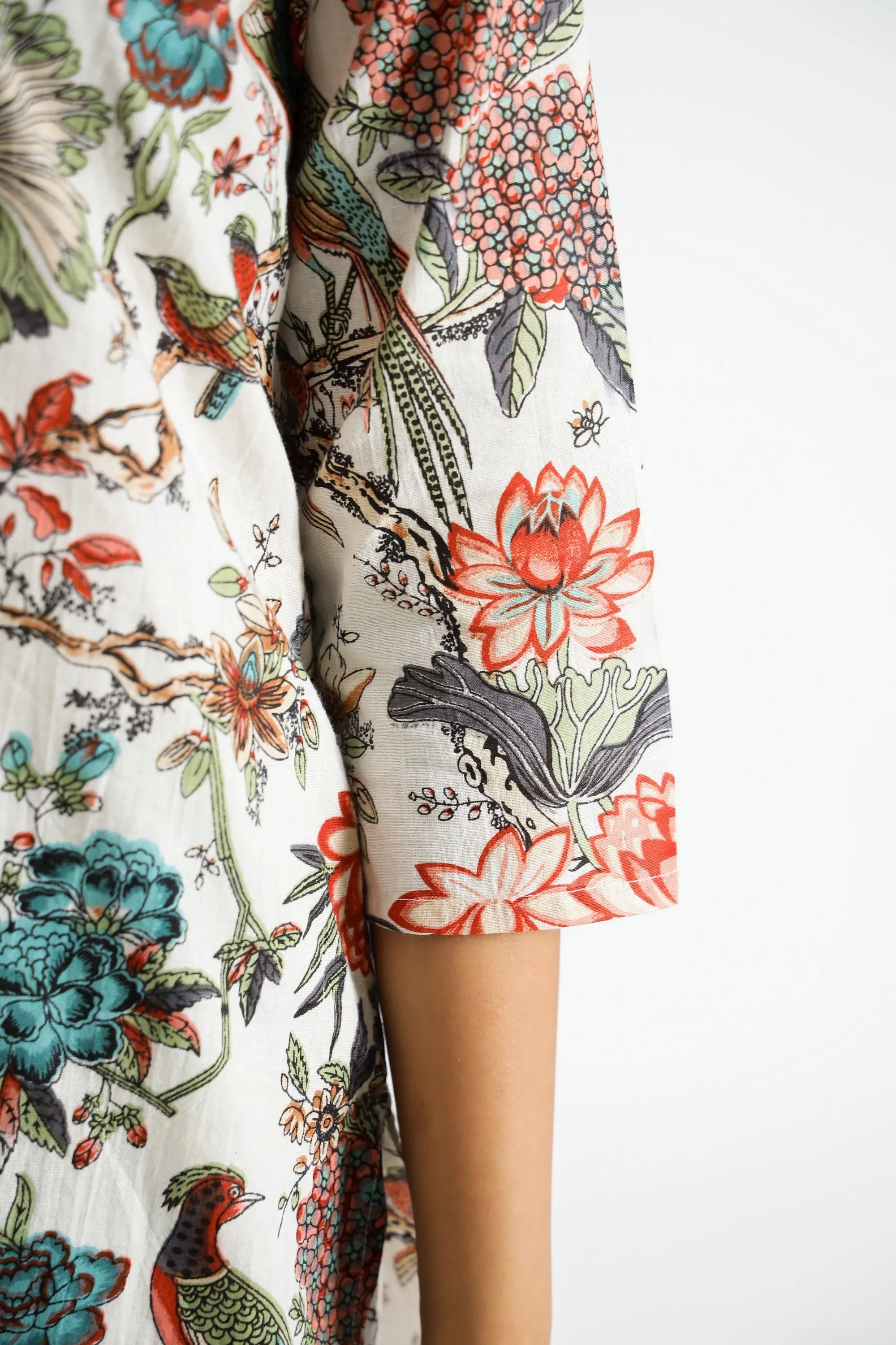 White Multi color Jungle Organic Printed Pure Cotton Loungewear Set