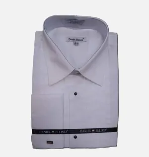White Pointed Collar Pleated Tuxedo Shirt