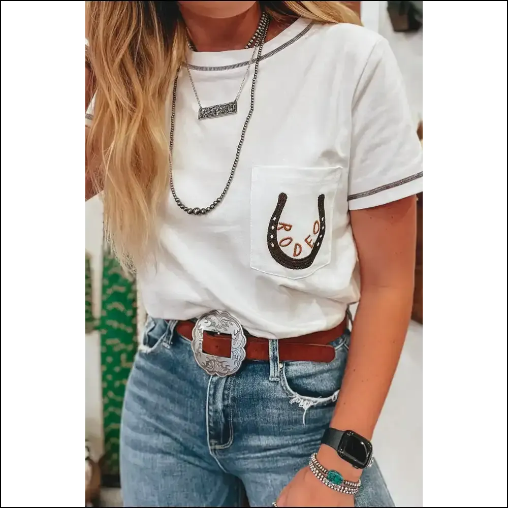 White Rodeo Horseshoe Tee:  Chic, Zero Bull 🐴 Needful Things