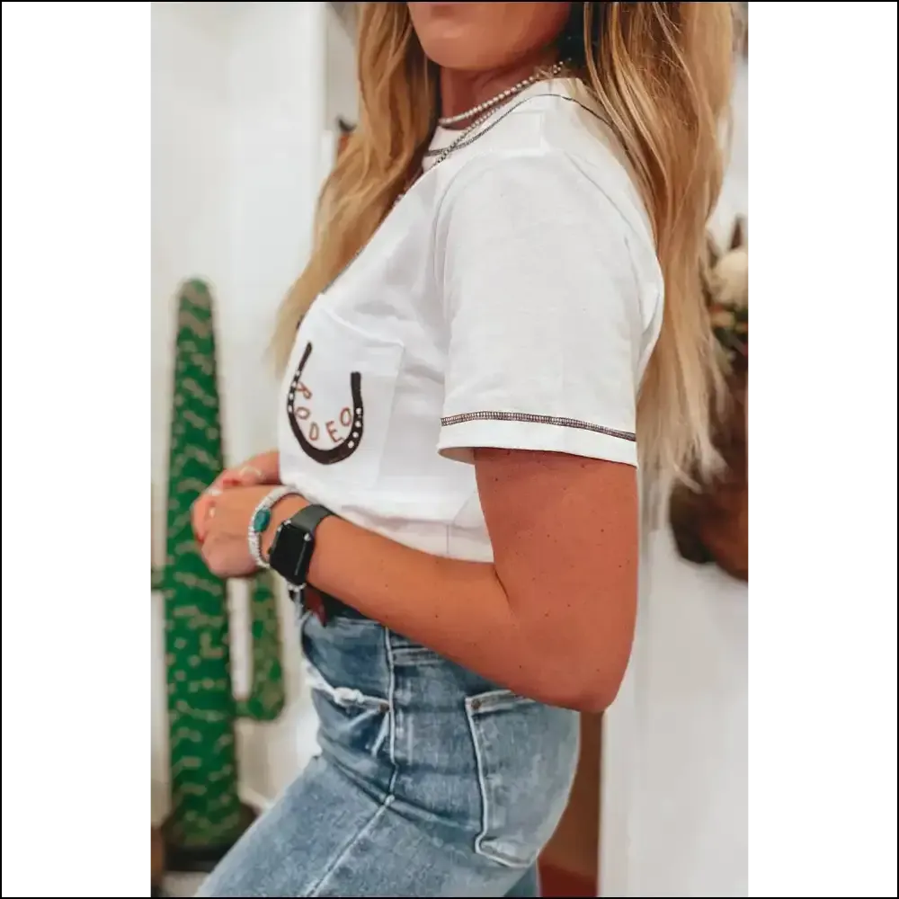 White Rodeo Horseshoe Tee:  Chic, Zero Bull 🐴 Needful Things
