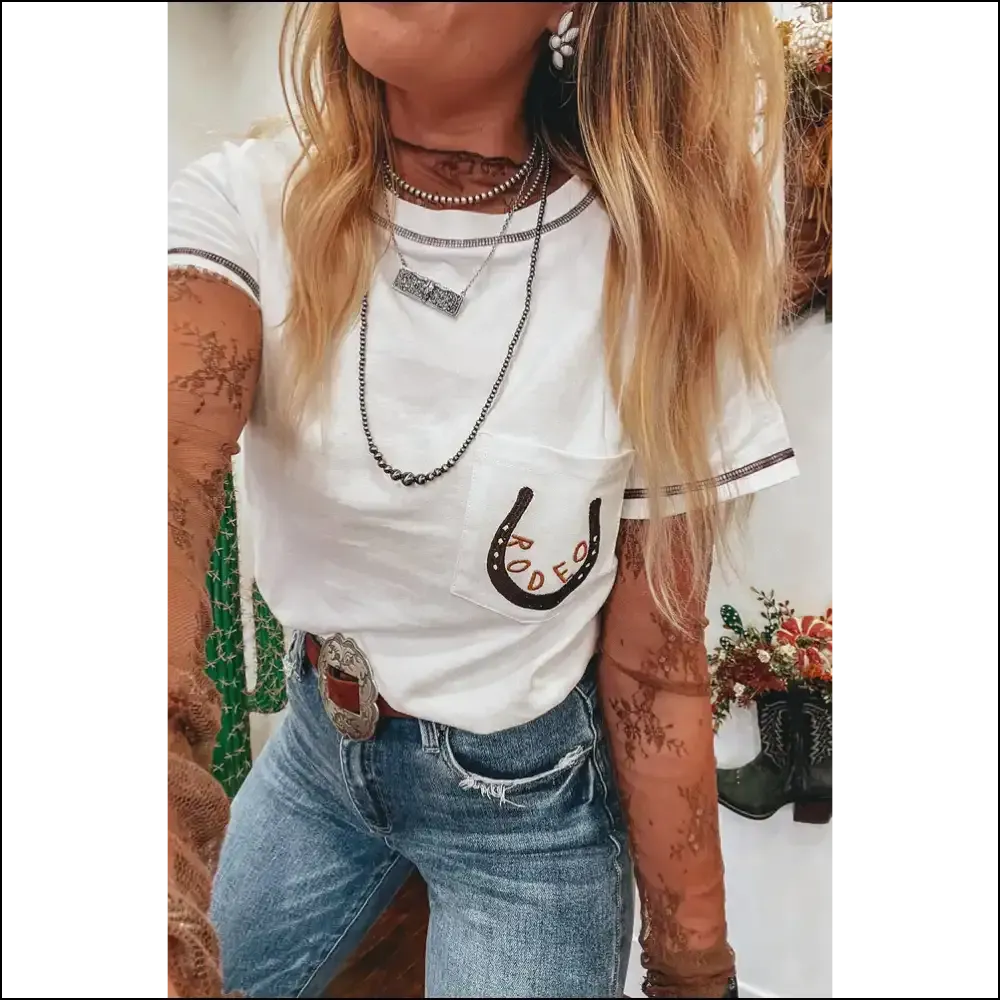White Rodeo Horseshoe Tee:  Chic, Zero Bull 🐴 Needful Things