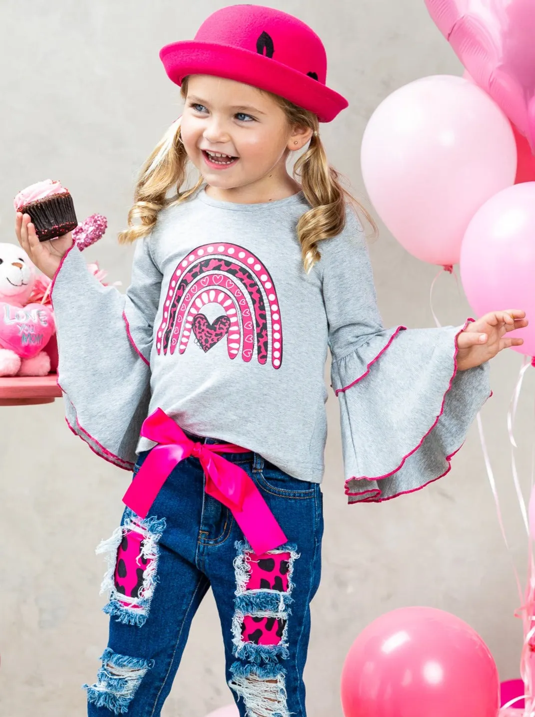 Wild Rainbow Love Patched Jeans Set