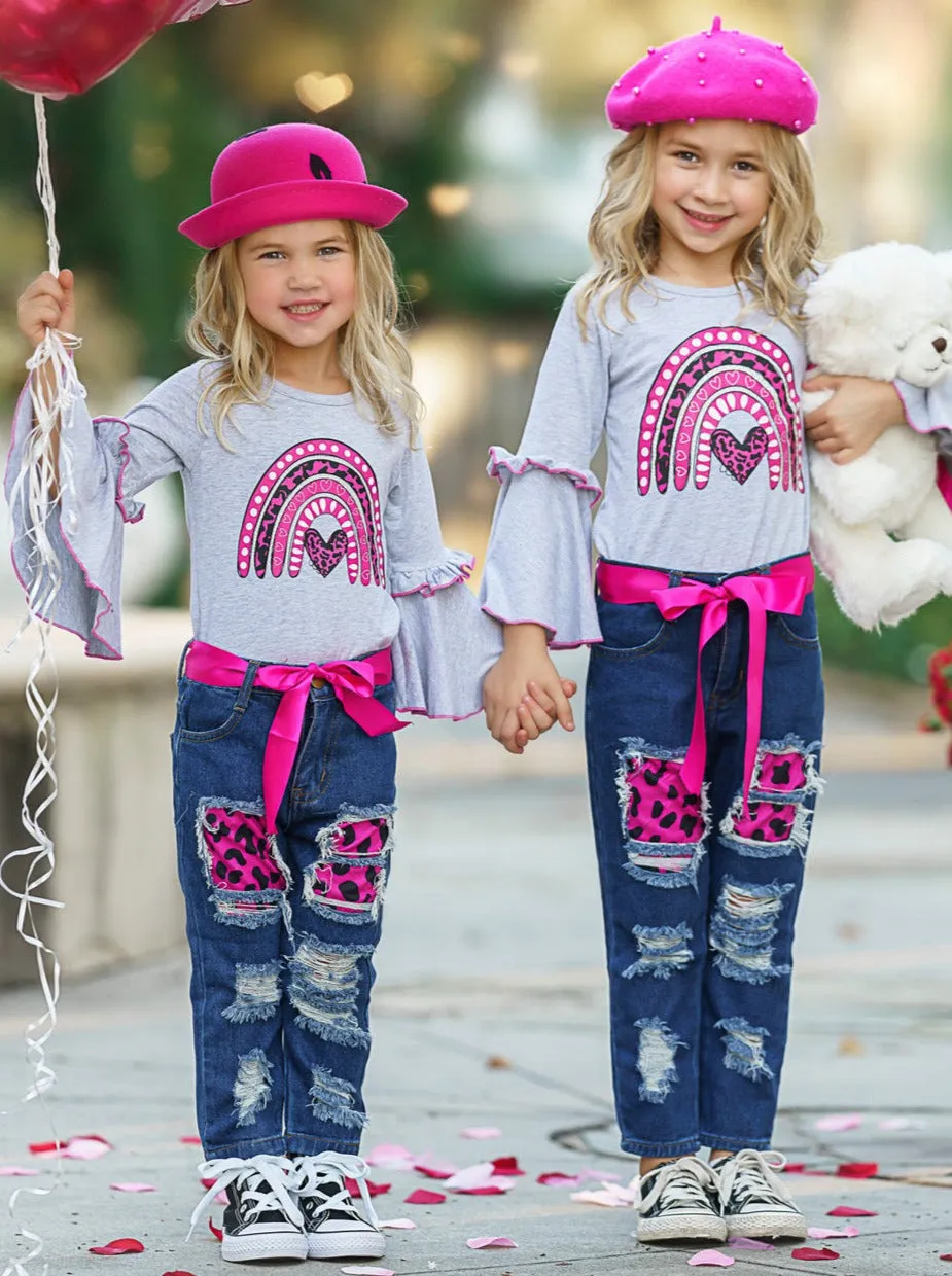 Wild Rainbow Love Patched Jeans Set