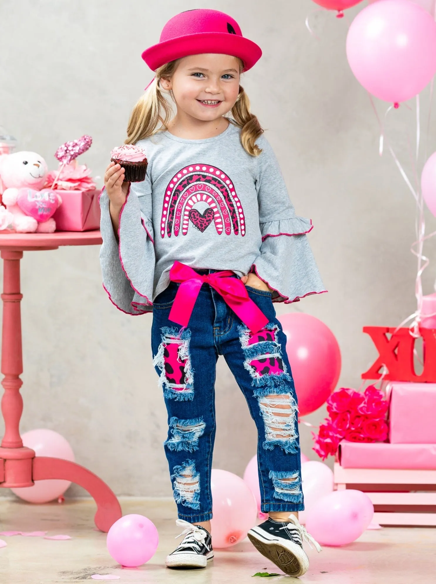 Wild Rainbow Love Patched Jeans Set