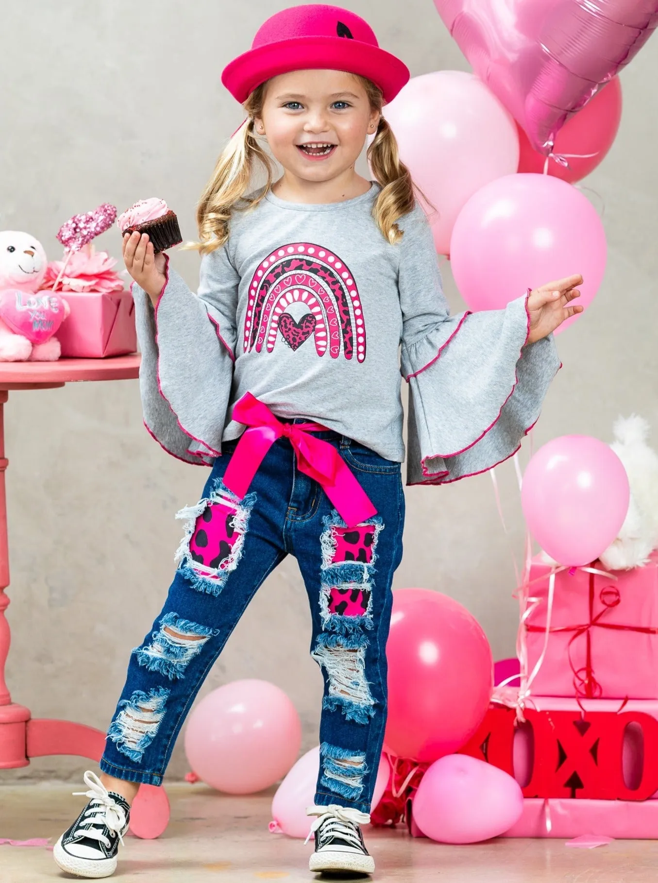 Wild Rainbow Love Patched Jeans Set