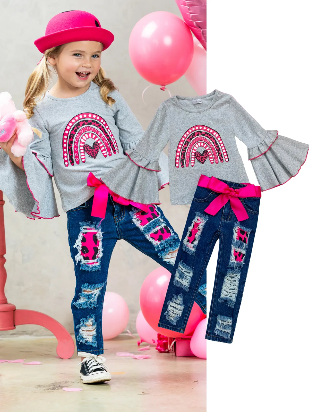 Wild Rainbow Love Patched Jeans Set