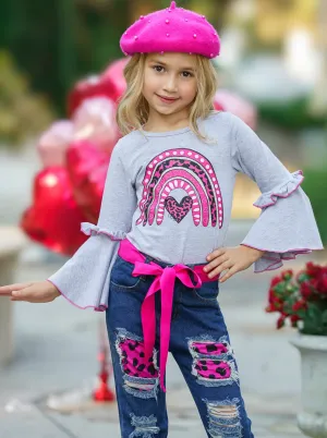 Wild Rainbow Love Patched Jeans Set