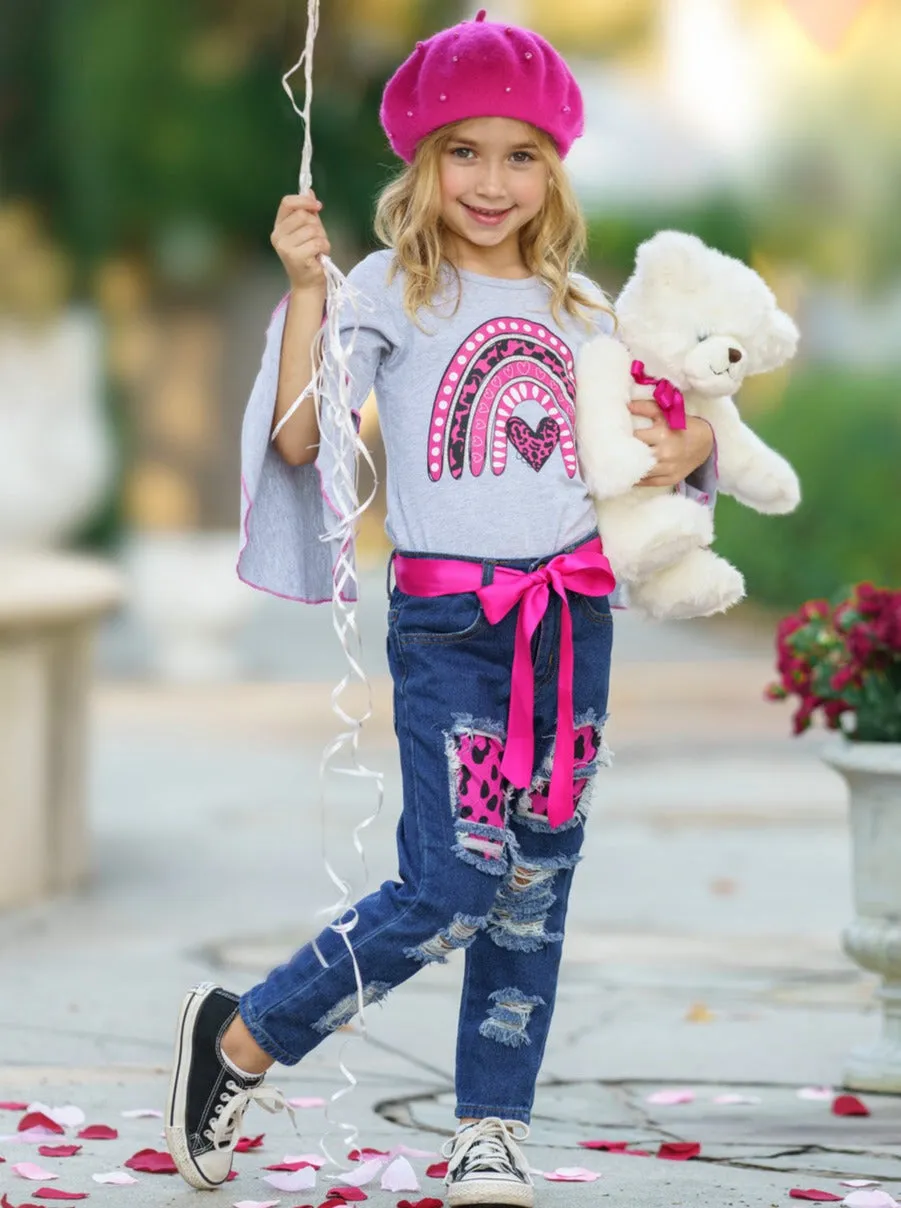 Wild Rainbow Love Patched Jeans Set