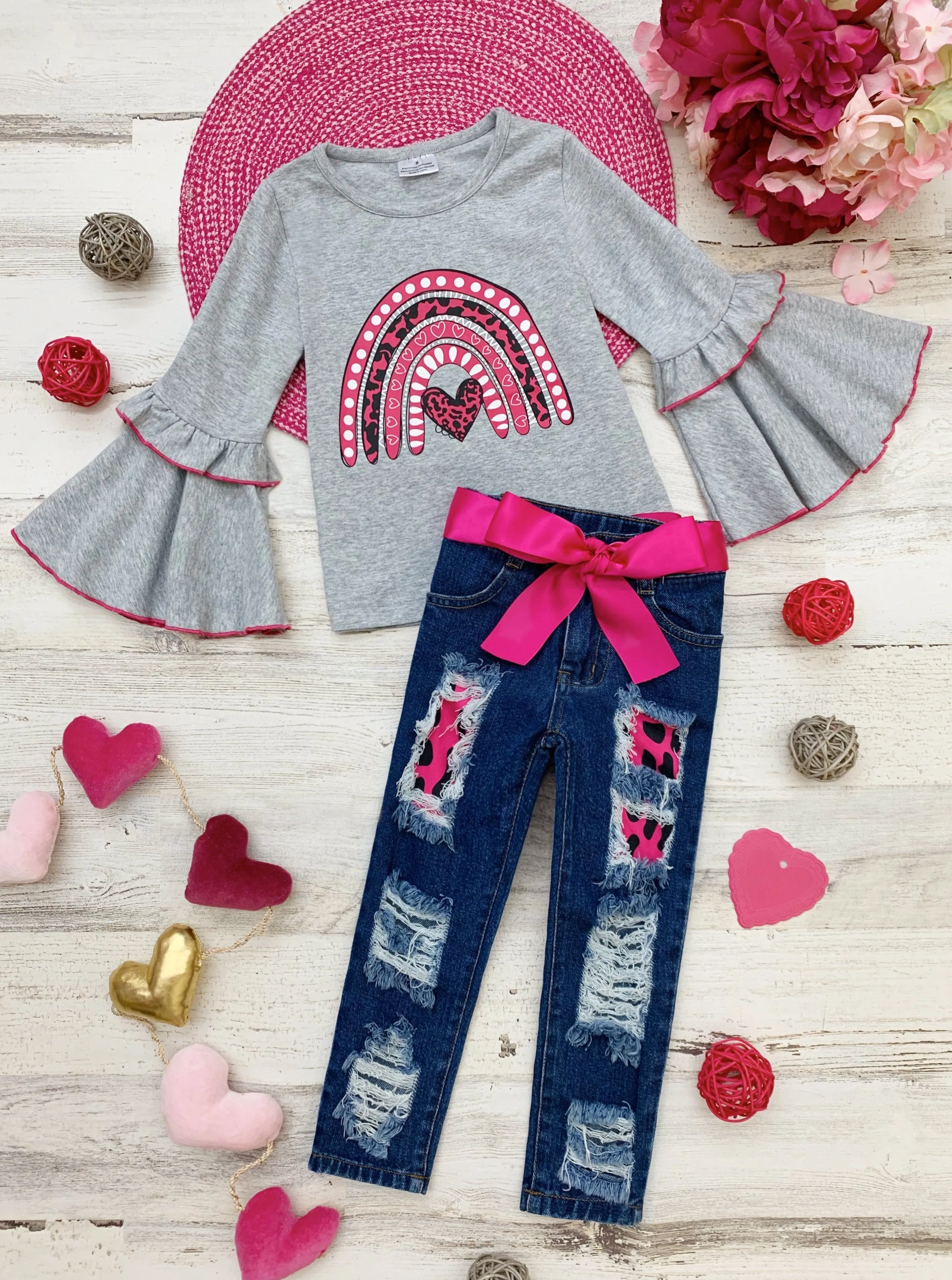 Wild Rainbow Love Patched Jeans Set