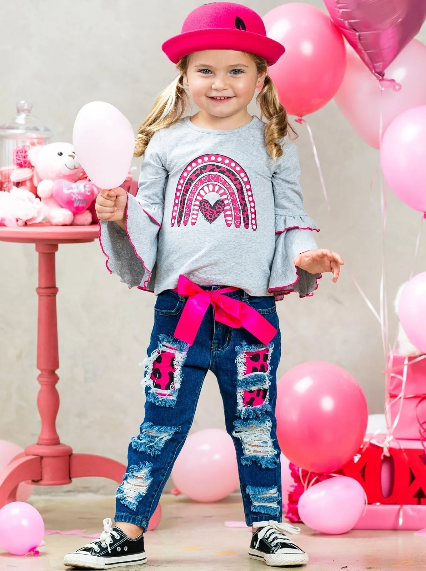 Wild Rainbow Love Patched Jeans Set