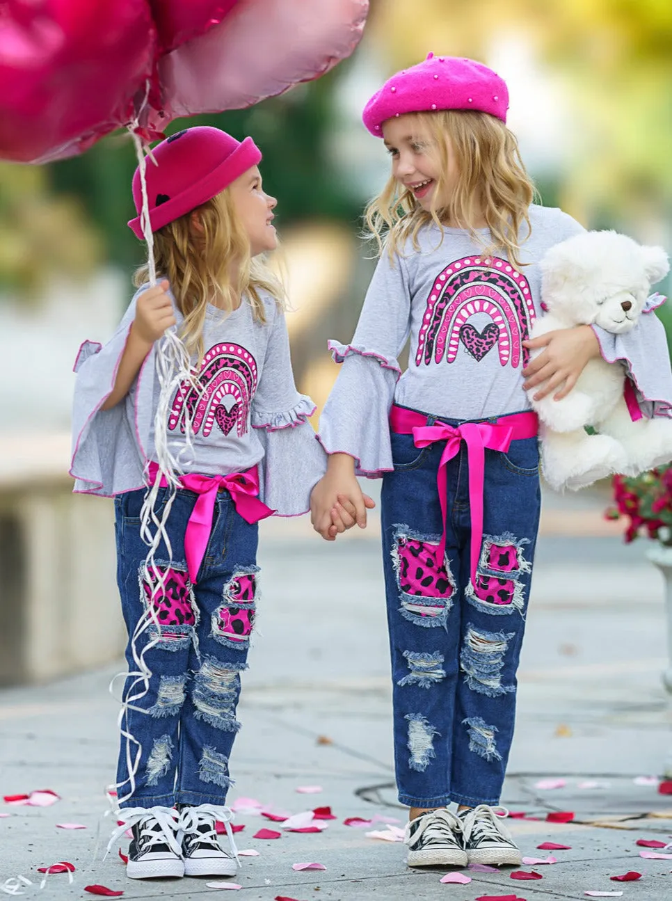 Wild Rainbow Love Patched Jeans Set