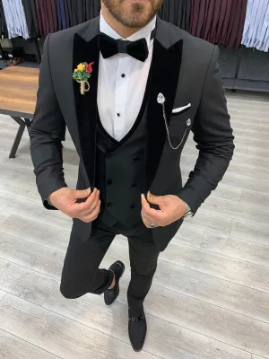 Wilson Black Slim Fit Velvet Peak Lapel Tuxedo