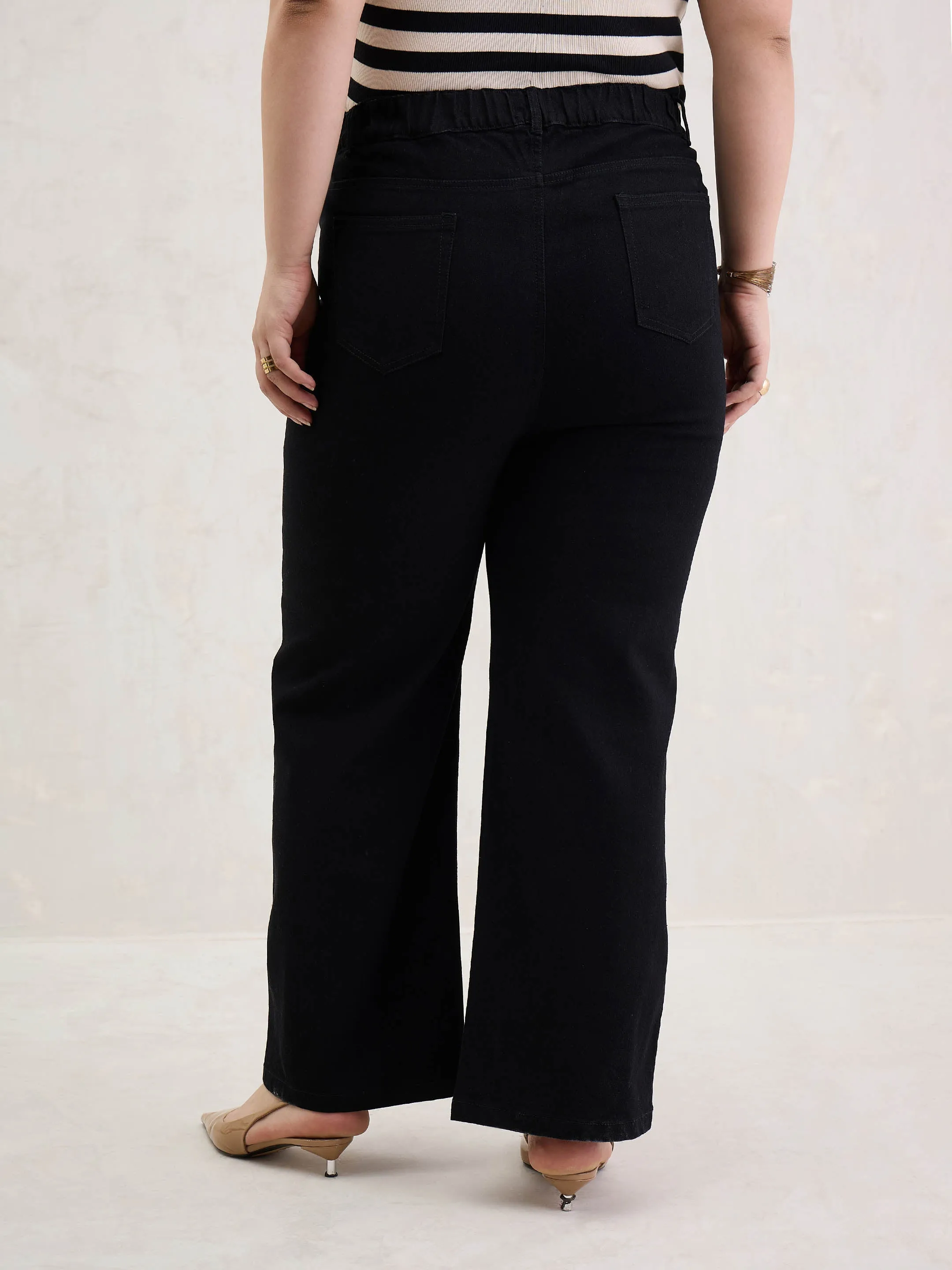 Women Black Patched Straight Jeans