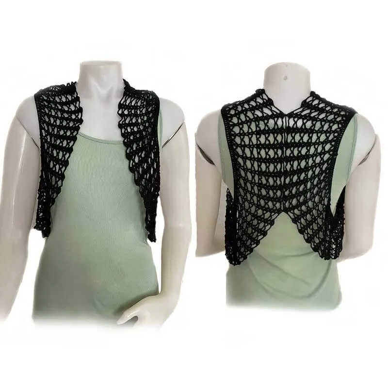 Women Blouse Torera Black Crochet