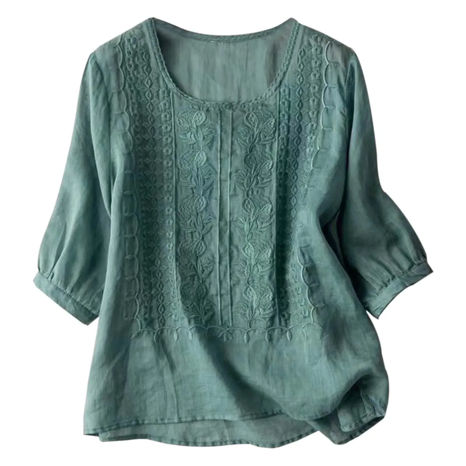 Women Cotton Linen Thin Summer Round Neck Top Artistic Retro Breathable Sleeveless T-shirt Embroidered Loose Casual Tops