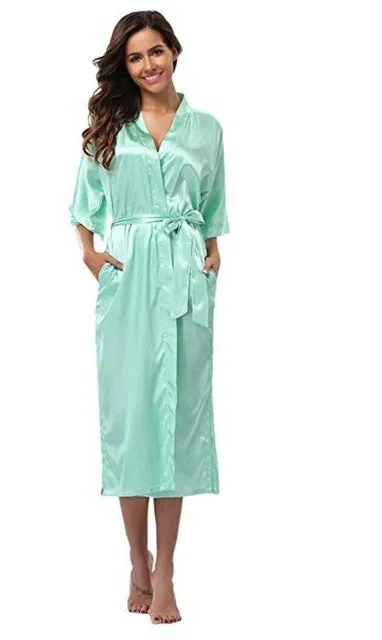 Women Silk Satin Long Wedding Bride Bridesmaid Robe Kimono