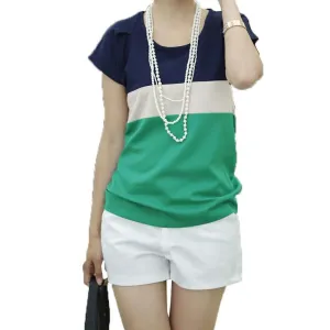 Women's Blouses Fashion Casual Style Women's Blouse Tricolor Stitching Short-sleeved Women Shirts Woman Shirt Ladies Top
