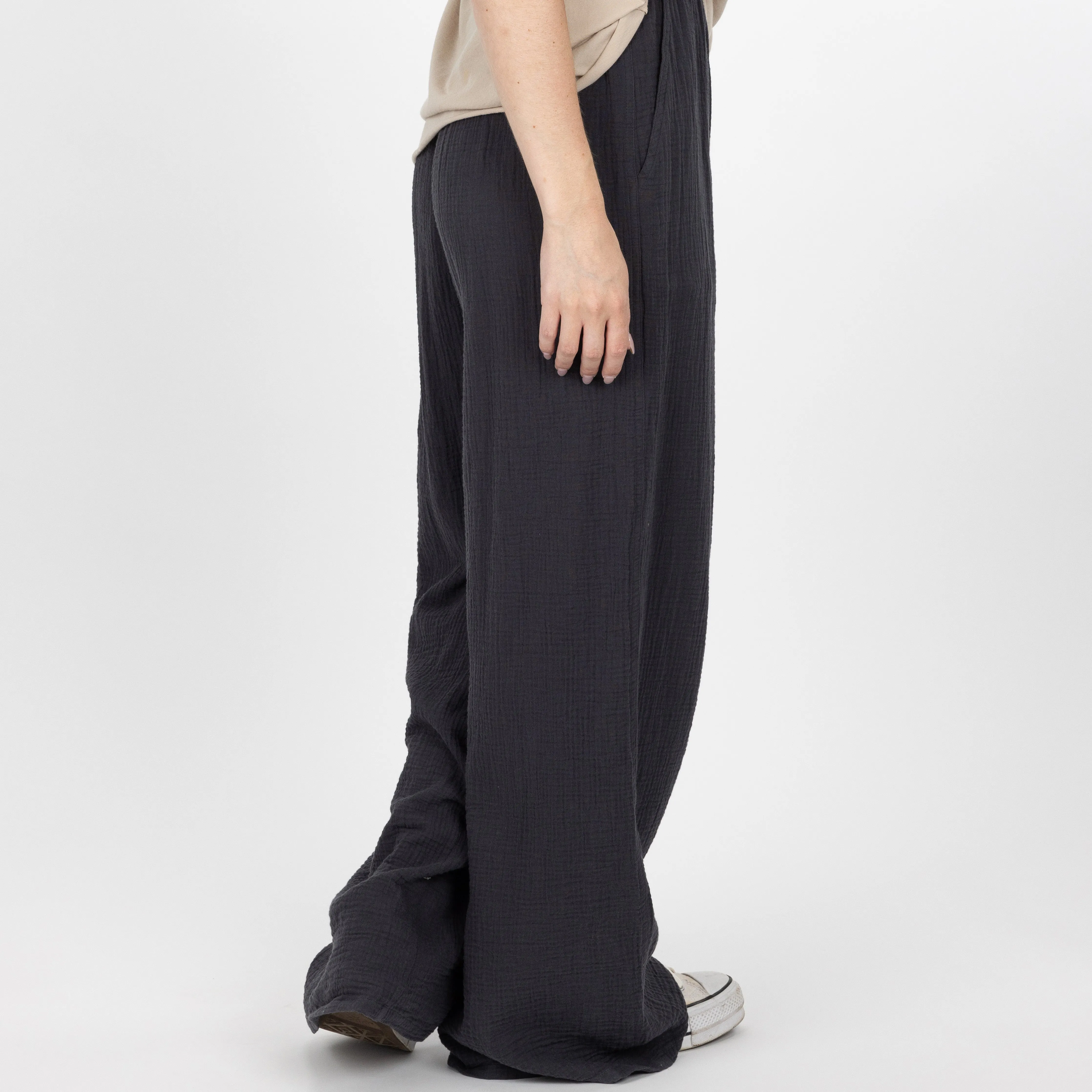 Womens Cotton Double Gauze Pants - Raven