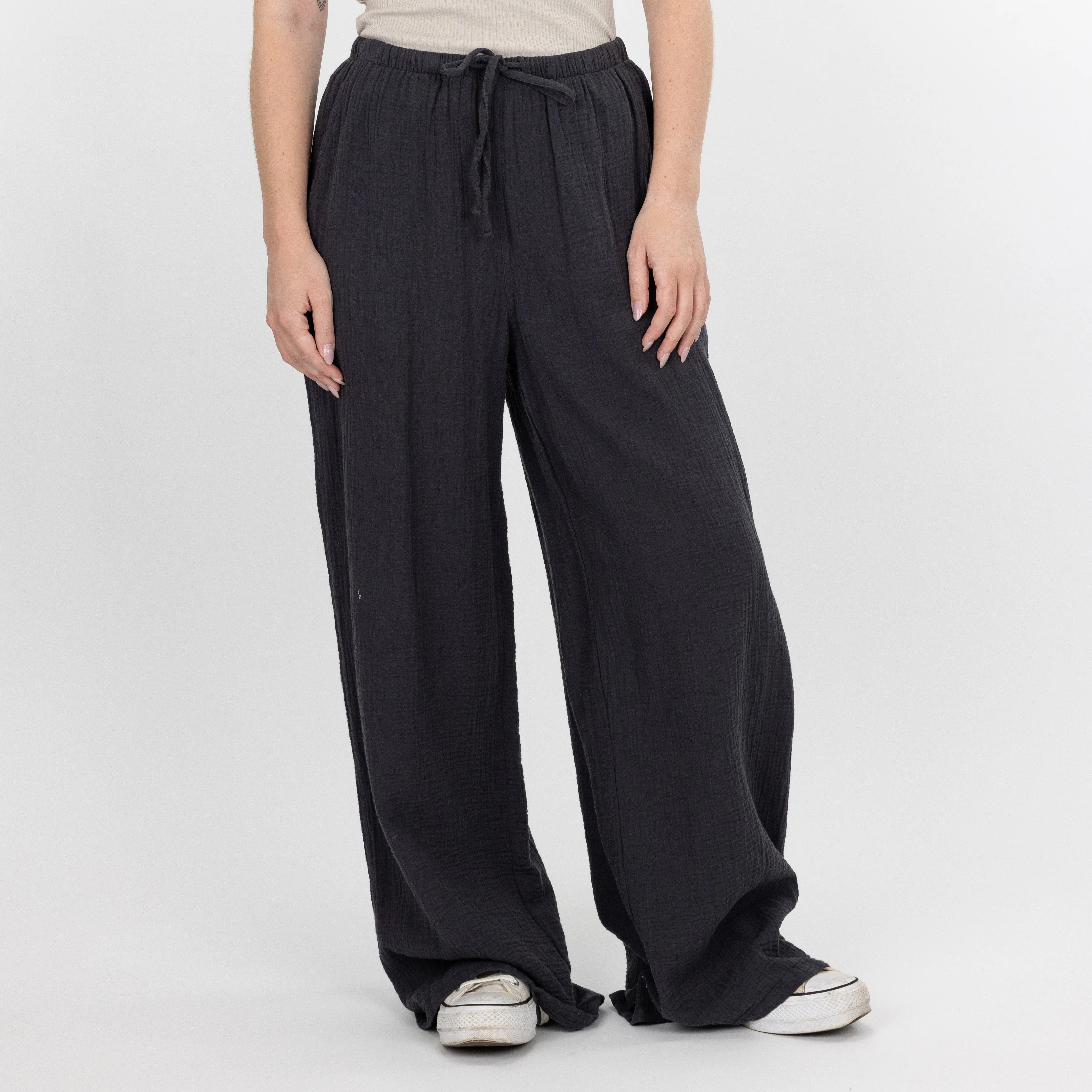 Womens Cotton Double Gauze Pants - Raven