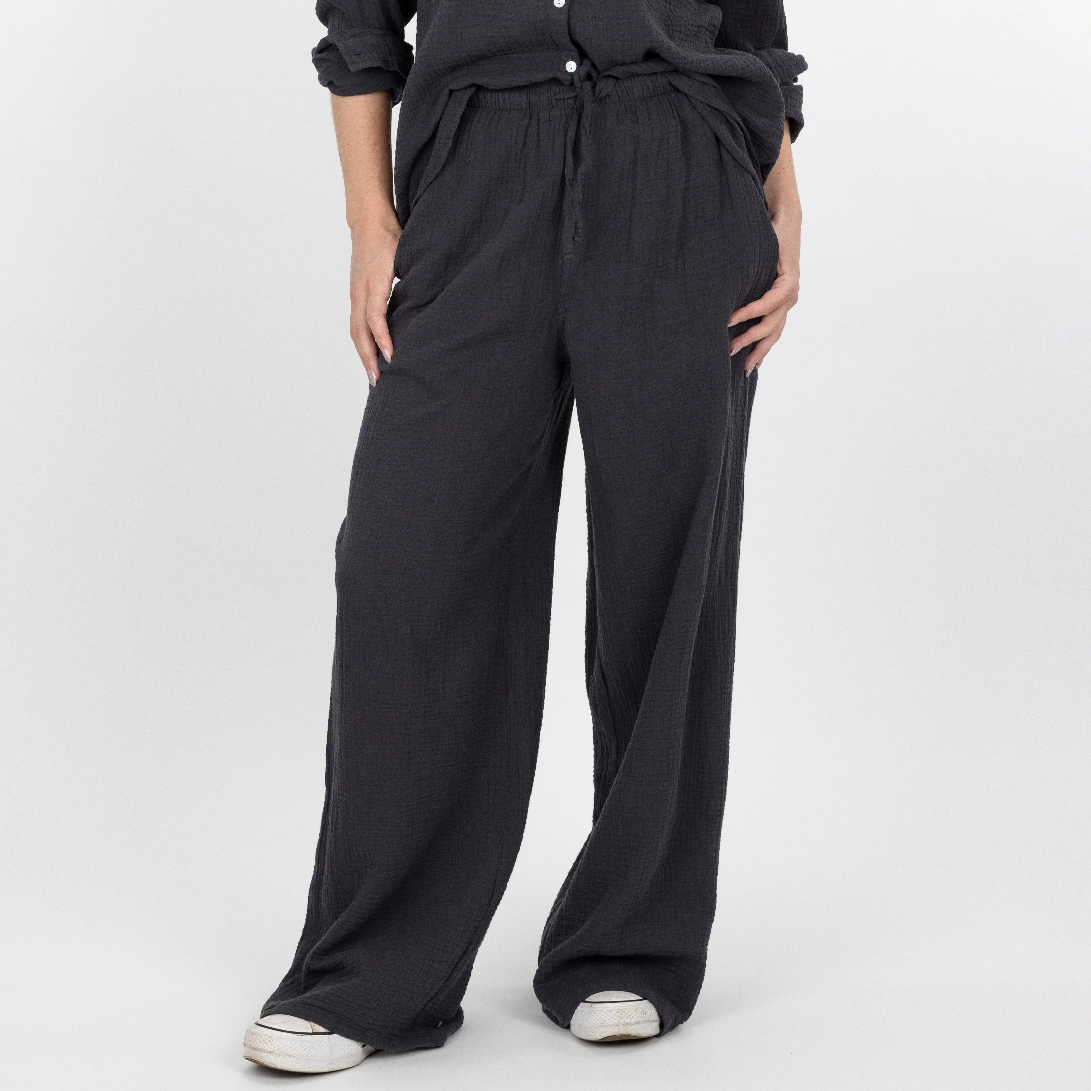 Womens Cotton Double Gauze Pants - Raven