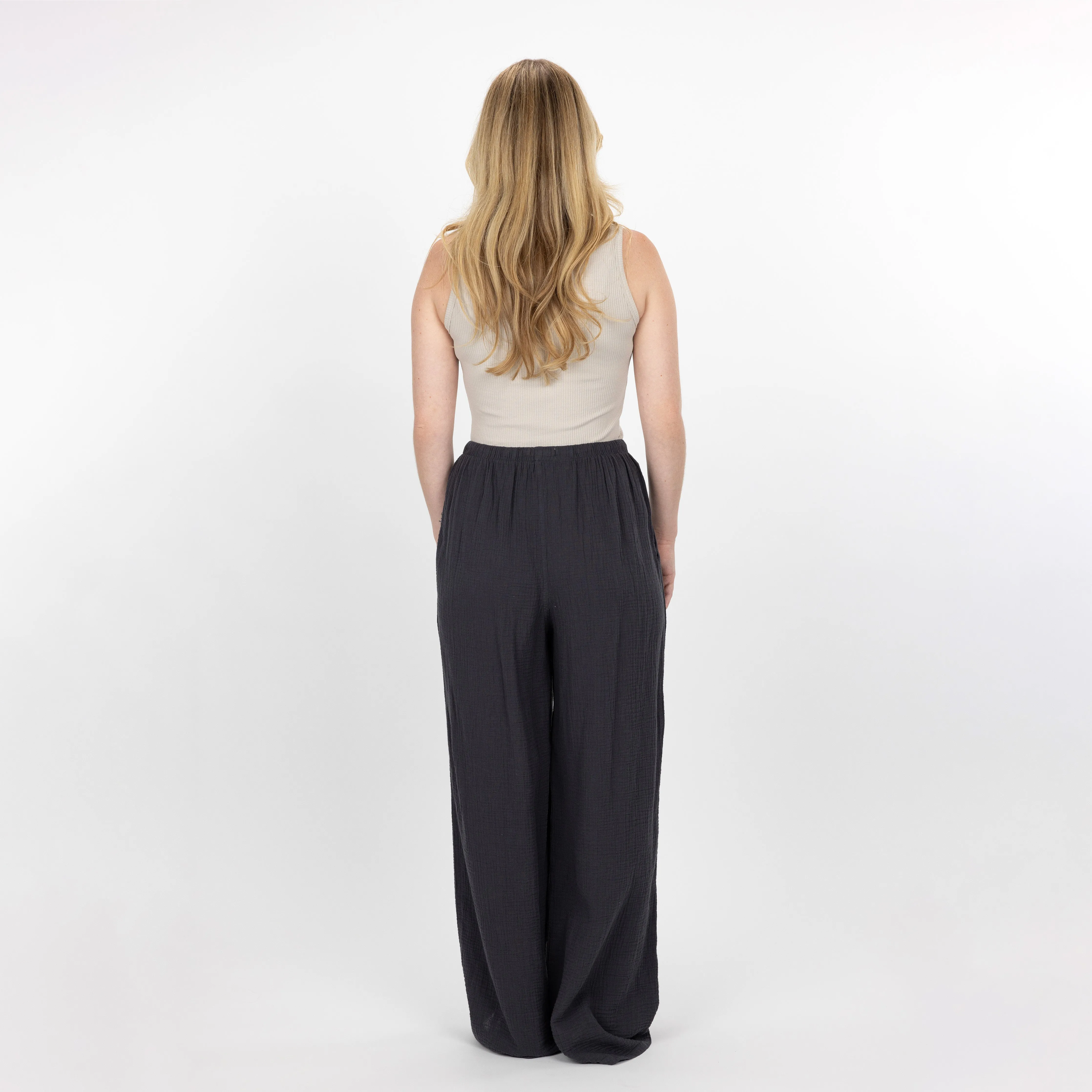 Womens Cotton Double Gauze Pants - Raven