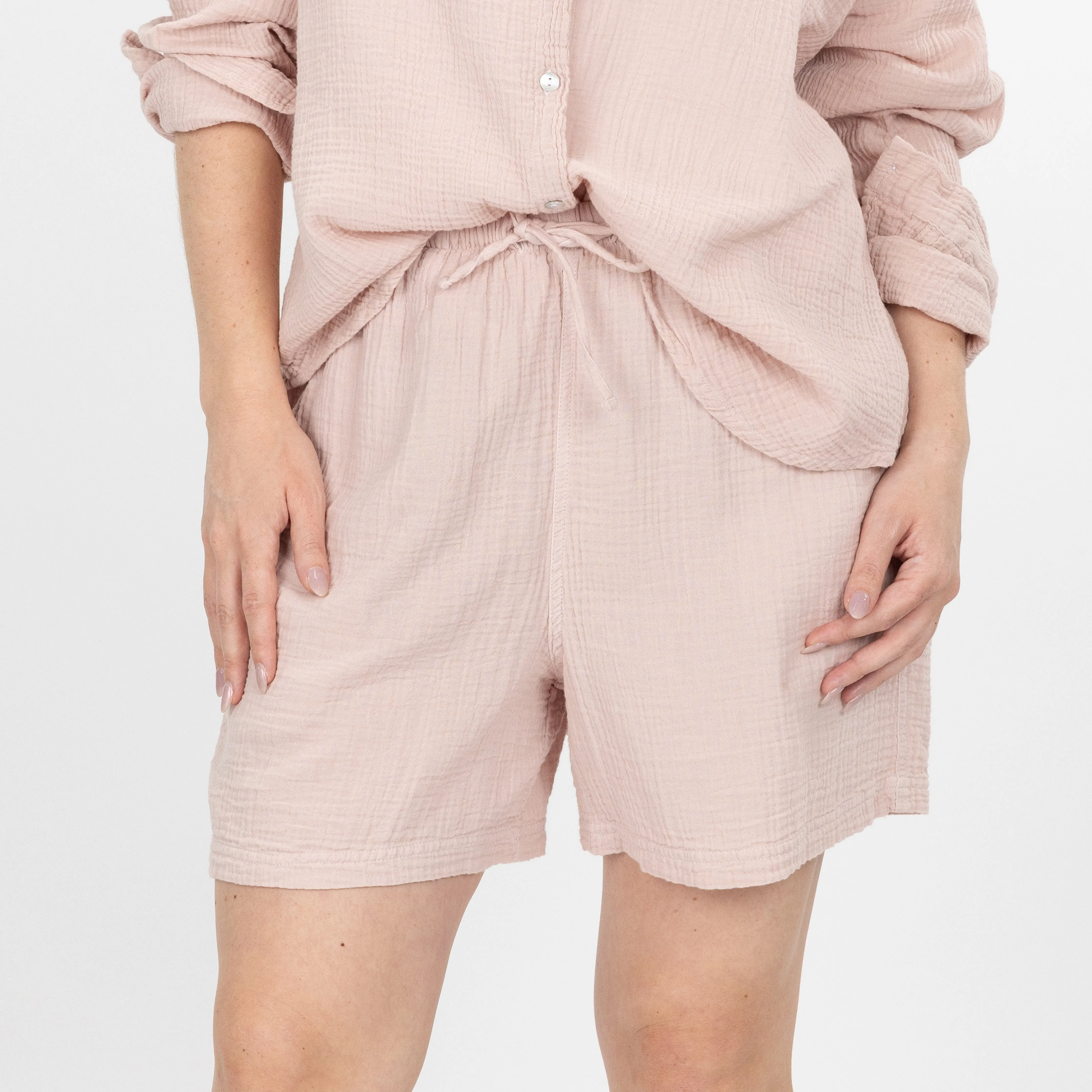 Womens Cotton Double Gauze Shorts - Rose Smoke