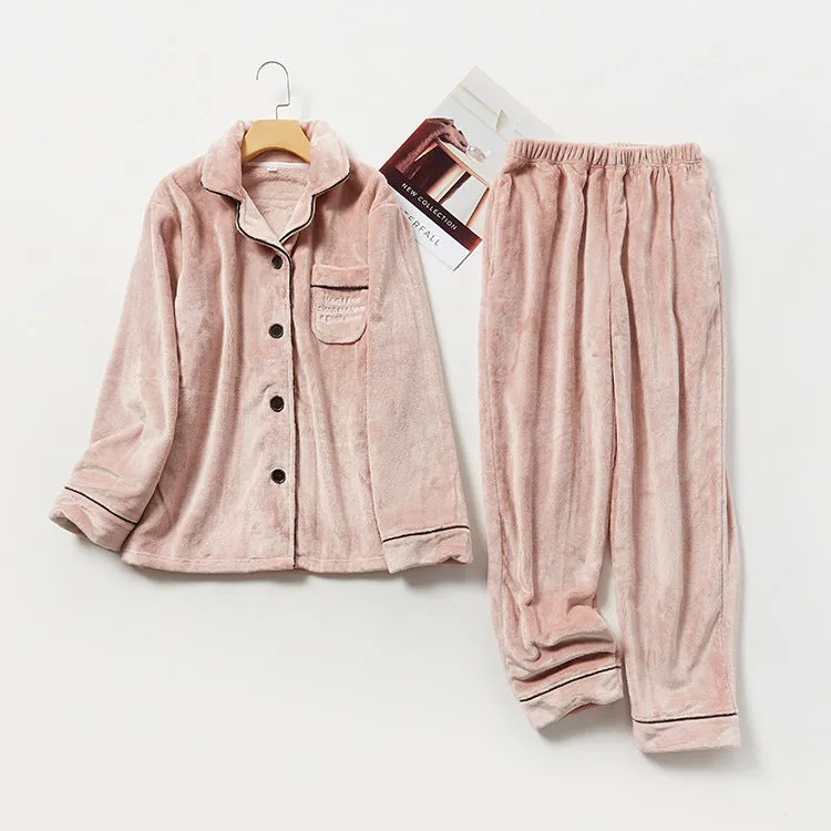 Women's Fashion Coral Fleece Thickened Loungewear Suit
