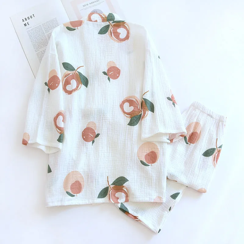 Women's Fashionable Cotton Kimono Gauze Pants Loungewear
