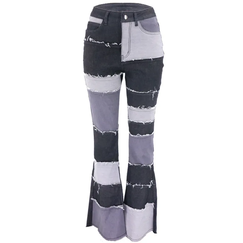 Women's Patchwork Multi-Colored Denim Blue Jeans