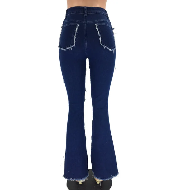 Women's Patchwork Multi-Colored Denim Blue Jeans