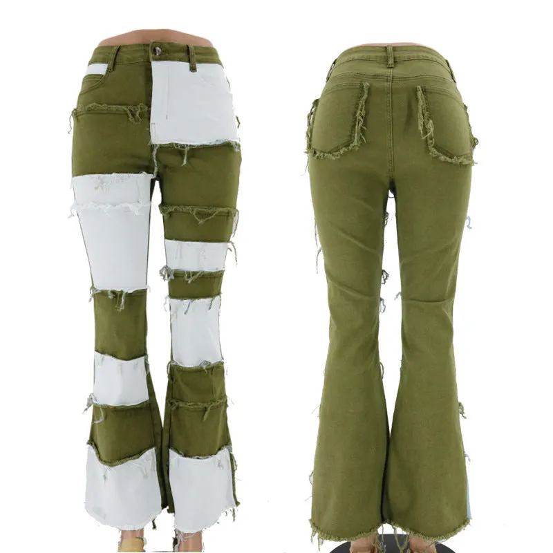 Women's Patchwork Multi-Colored Denim Blue Jeans